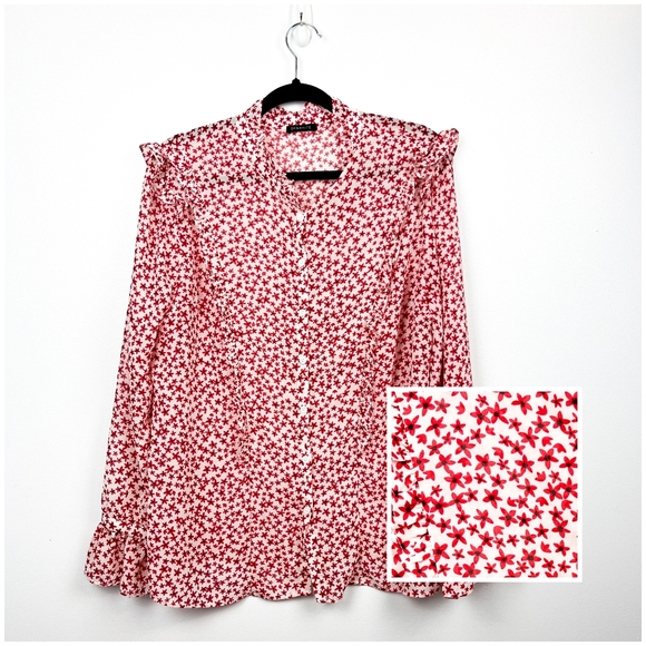 Dynamite Red and White Floral Button-Up Blouse - Picture 1 of 10